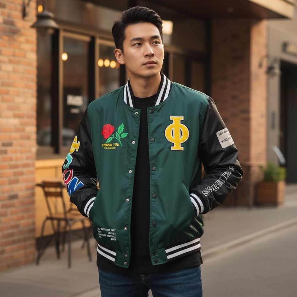 Rue21‎ Self-Made Icon Varsity Bomber Jacket Green Black Graphic Mens Large